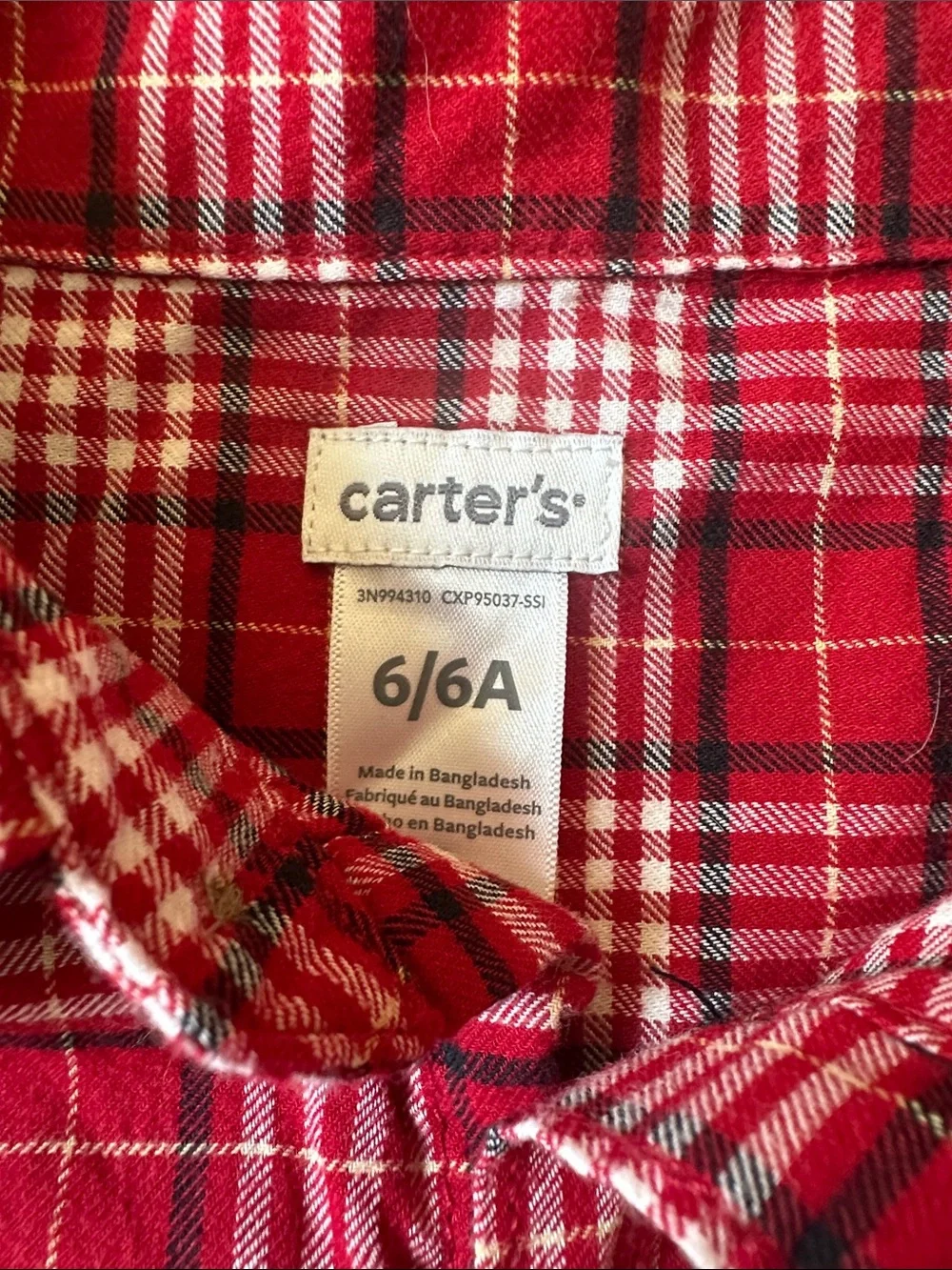 Carter's Boys Plaid Flannel Shirt Long Sleeve Button Up Size 6